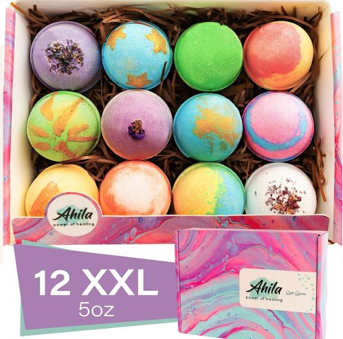 12 XXL Bubbly Organic Bath Bombs Gift Set for Women Men and Kids Designed in Canada Long Lasting Floaters Relaxing Aromatherapy Rich in Pure Essential Oils Healing Properties